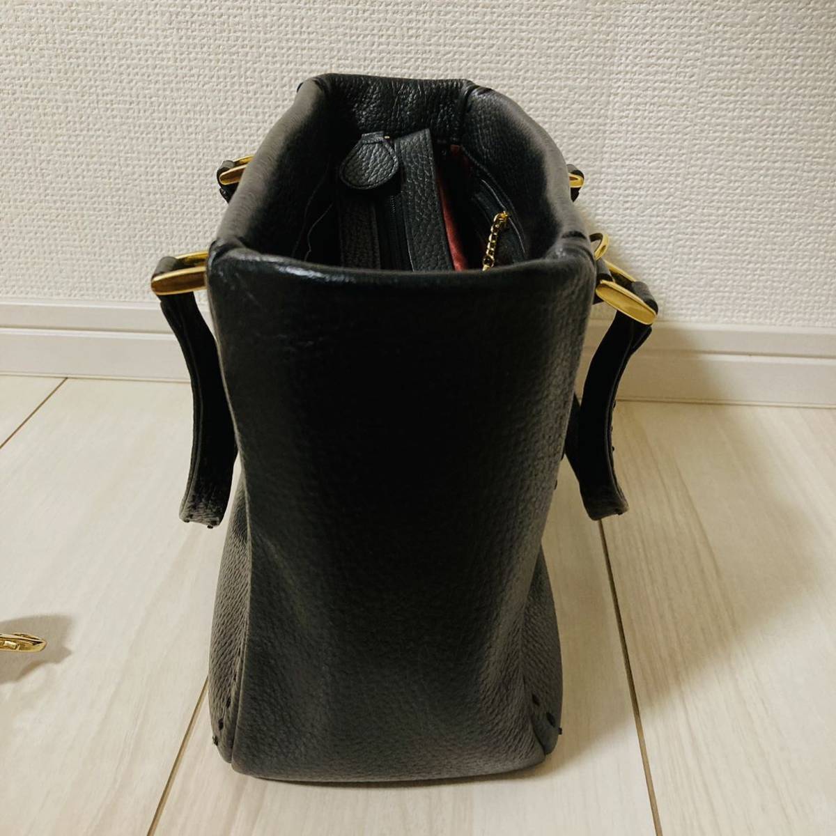 100%品質 黒 シュリンクレザー シボ革 ショルダーバッグ 2WAY 牛革