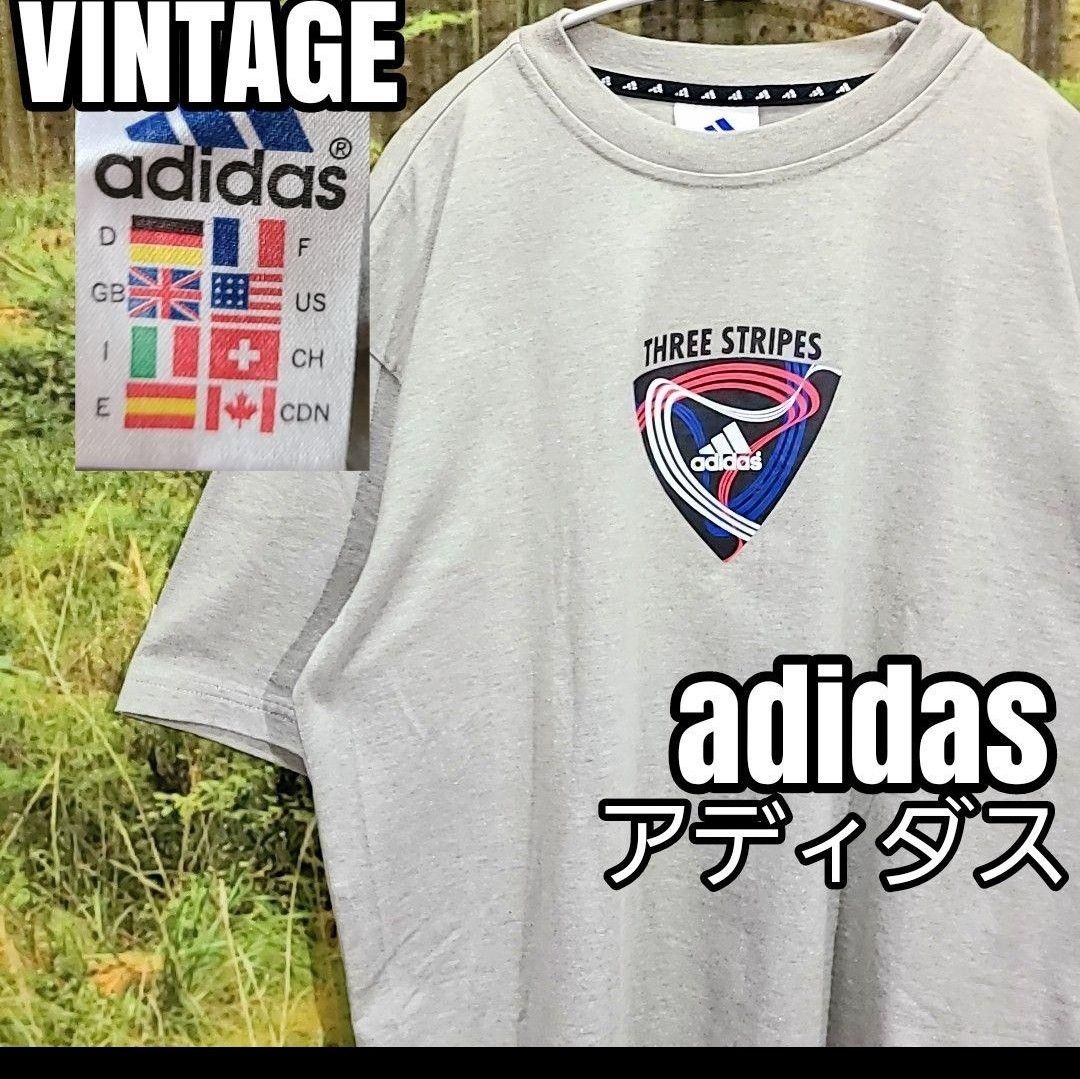 90s 90年代 ビンテージ adidas アディダス 万国旗タグ EU シンプル Tシャツ EURO ヨーロッパ 半袖Tシャツ