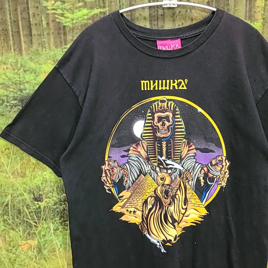 ミシカ 希少デザイン MISHKA ビッグプリント 黒 Tシャツ 丸首 半袖 プリント スケボー　ストリート系