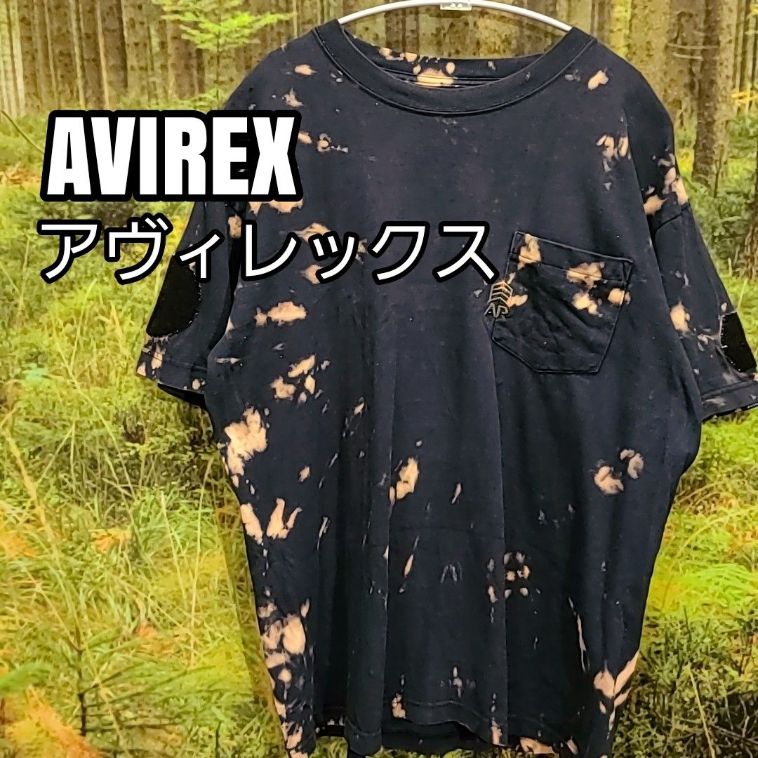 アヴィレックス AVIREX 色あせ 黒Tシャツ くすみカラー 脱色カスタム Tシャツ Tee エイジング 