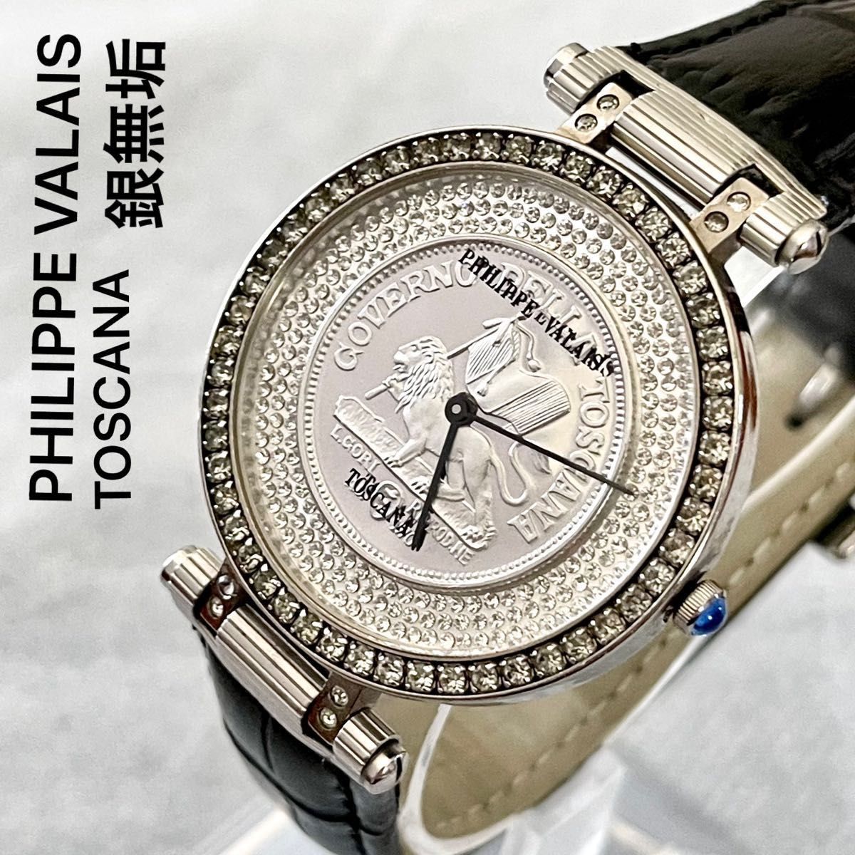 稼働美品　トスカーナ　コインダイヤル　メンズ腕時計　ストーンベゼル　激レア　アンティークウォッチ　銀無垢　シルバー925 