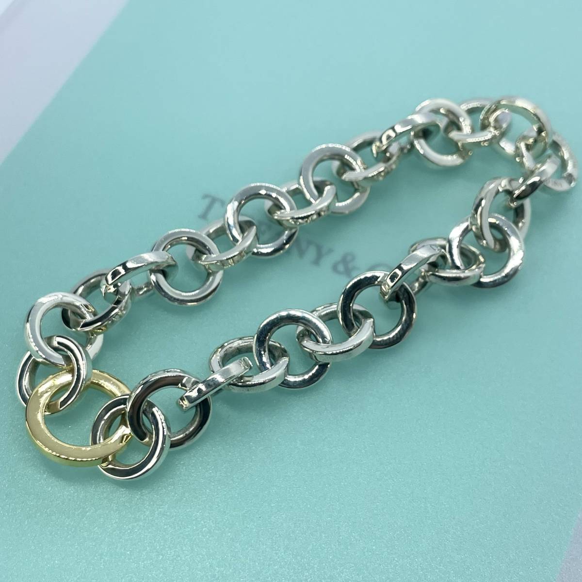 【希少】ティファニー ラウンド　サークル チェーン　コンビ ブレスレット　シルバー　ゴールド　925 750 Tiffany　美品 ★352