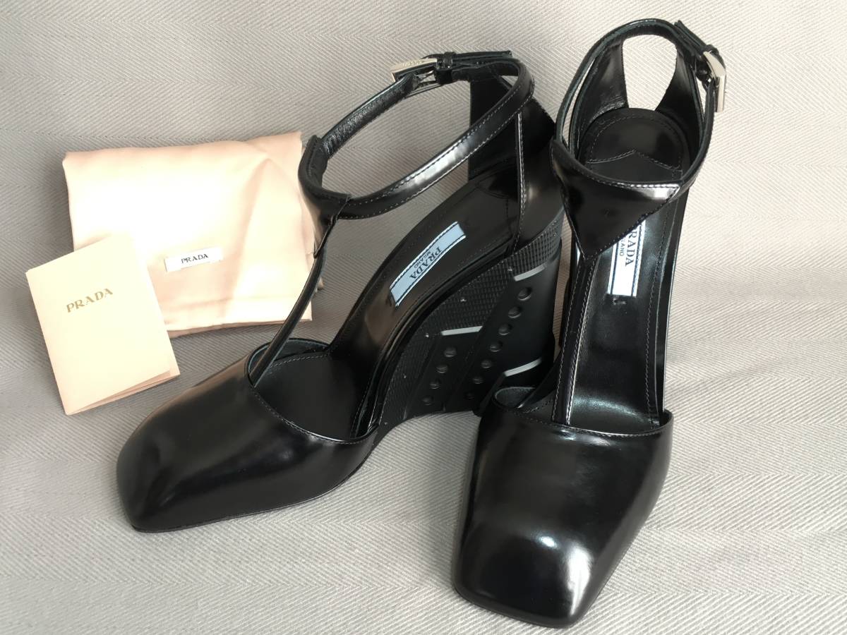 超歓迎 新品 プラダ ブラック 黒 靴 シューズ PRADA 37.5 パンプス