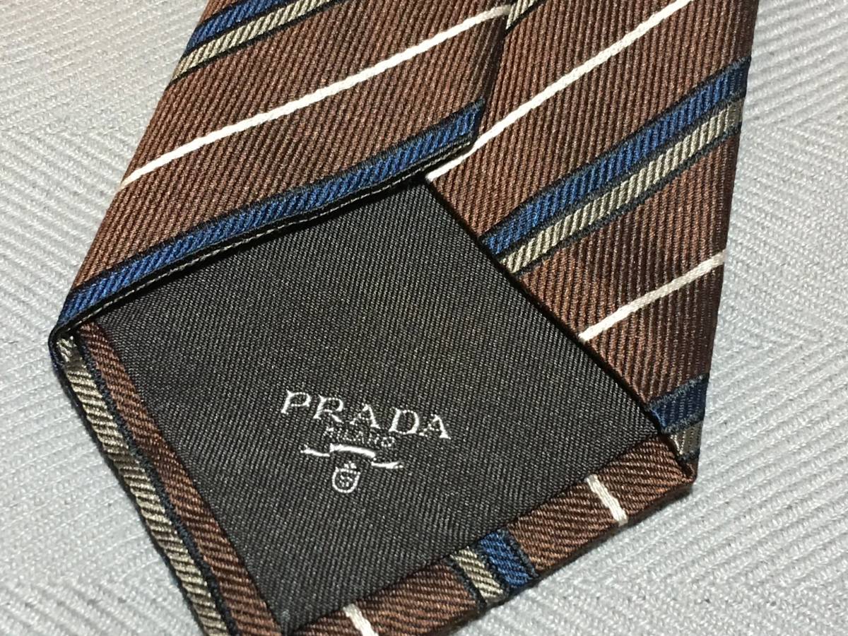  с биркой Prada галстук шелк 100% Италия производства Brown полоса рисунок 