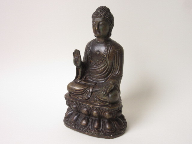 ◎ 中国美術 同治年製 古銅 鍍金 紋様 如来像 坐像 仏像 高さ 約