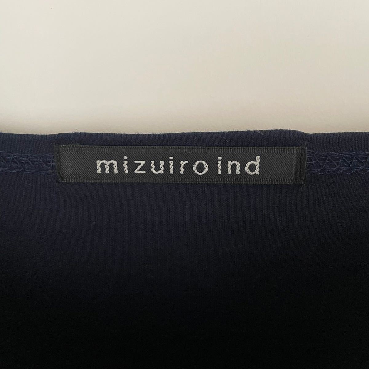 mizuiro ind light blue India tunic One-piece ko Kuhn cut and sewn boat neck long sleeve cotton 100% easy . navy size FREE