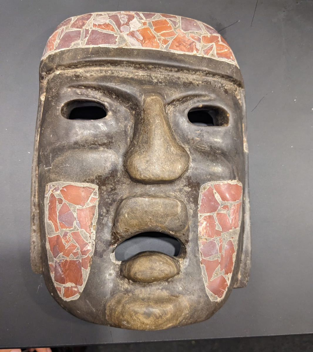 古代 オルメカ 石 彫刻 仮面 マヤ文明 アステカ インカ メソアメリカ 古代メキシコ ANCIENT OLMEC STONE CARVING MASK 辰砂 丹朱 丹砂 石