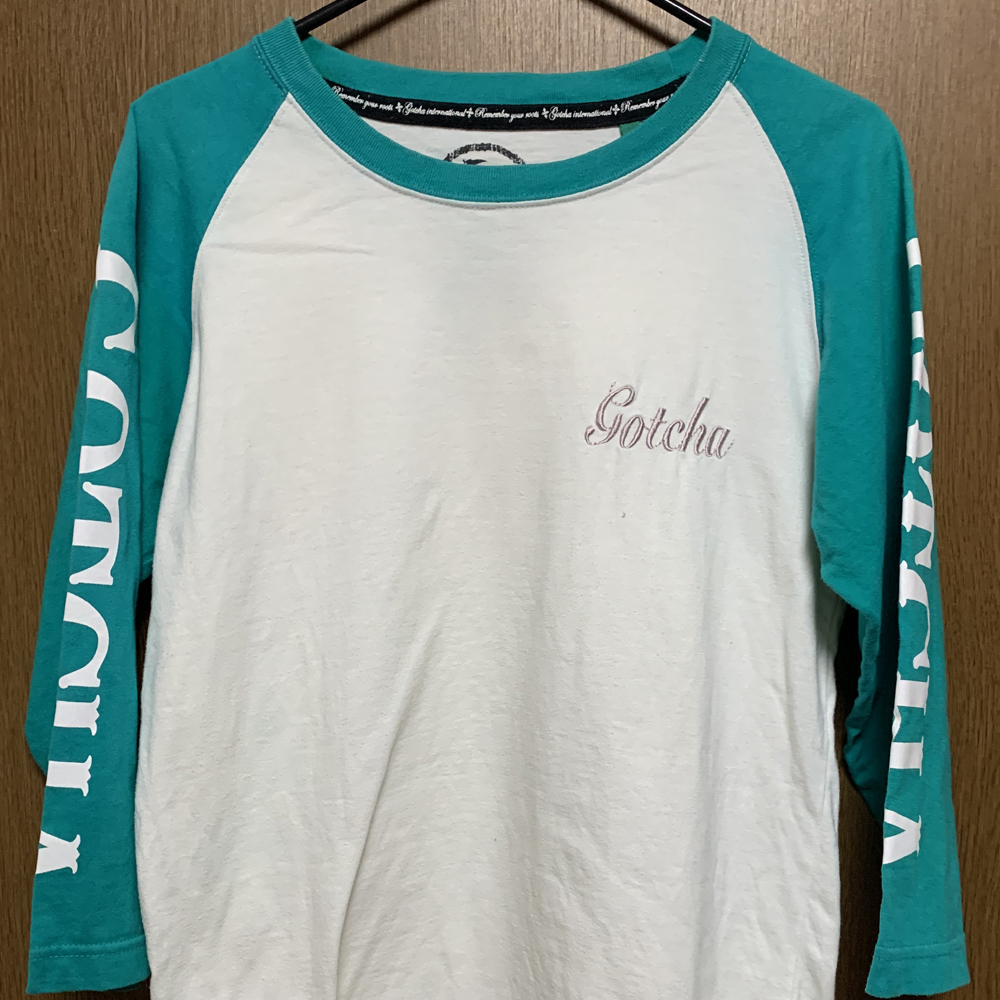 L GOTCHA / ガチャ 七分袖 ラグランTシャツ プリント グリーン×ホワイト_画像1