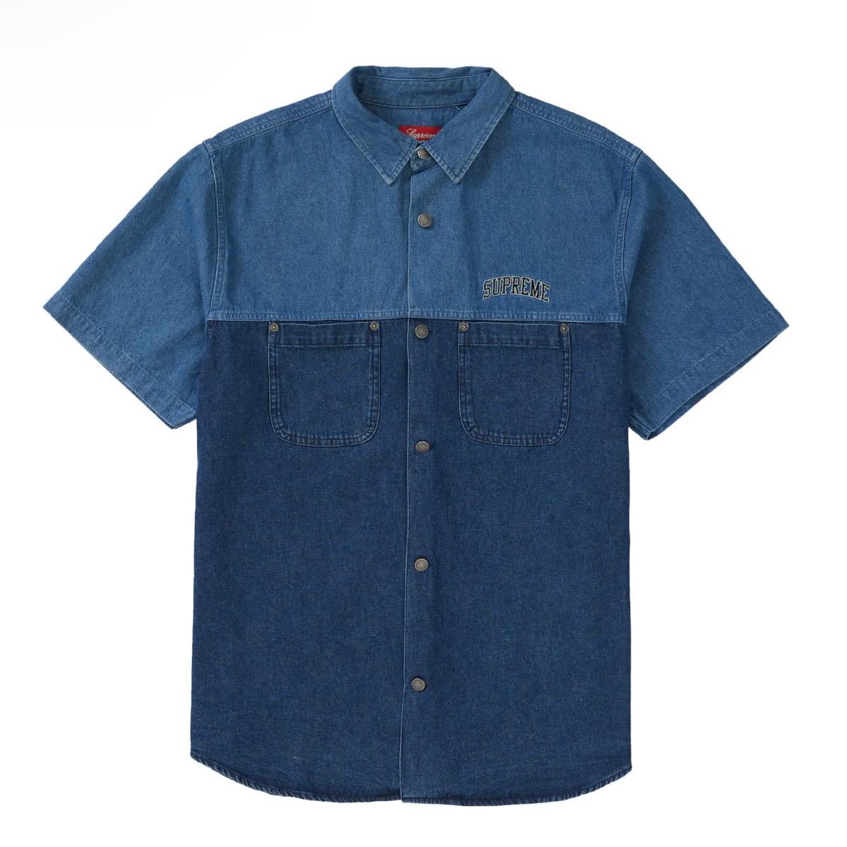【新品未使用】L Supreme 2-Tone Denim S/S Shirt Blue シュプリーム ツートン デニムシャツ 半袖シャツ インディゴ ブルー