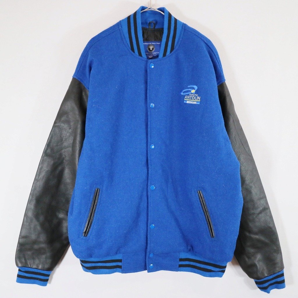 90年代 DESIGN VARSITY JACKETS ANTOLIN MISSOURI バーシティ スタジアムジャケット 防寒 刺繍 企業 ブルー (メンズ 3XL) 中古 古着 N6285