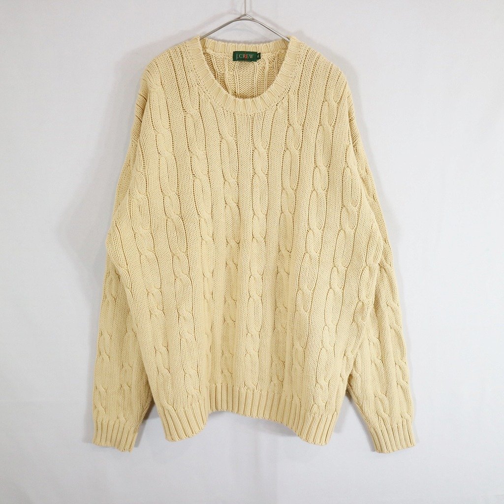 90年代 J.CREW ジェークルー ケーブルニット セーター クルーネック ホワイト (メンズ XL) 中古 古着 N7700