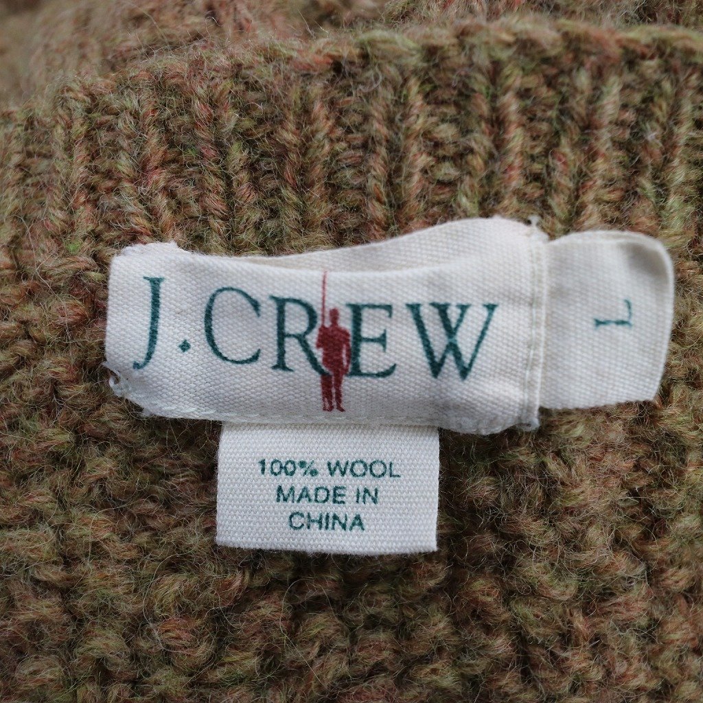 90年代 J.CREW ジェイクルー ケーブルニット セーター 防寒 クルーネック 巨人タグ ブラウン (メンズ L) 中古 古着 N7950_画像6