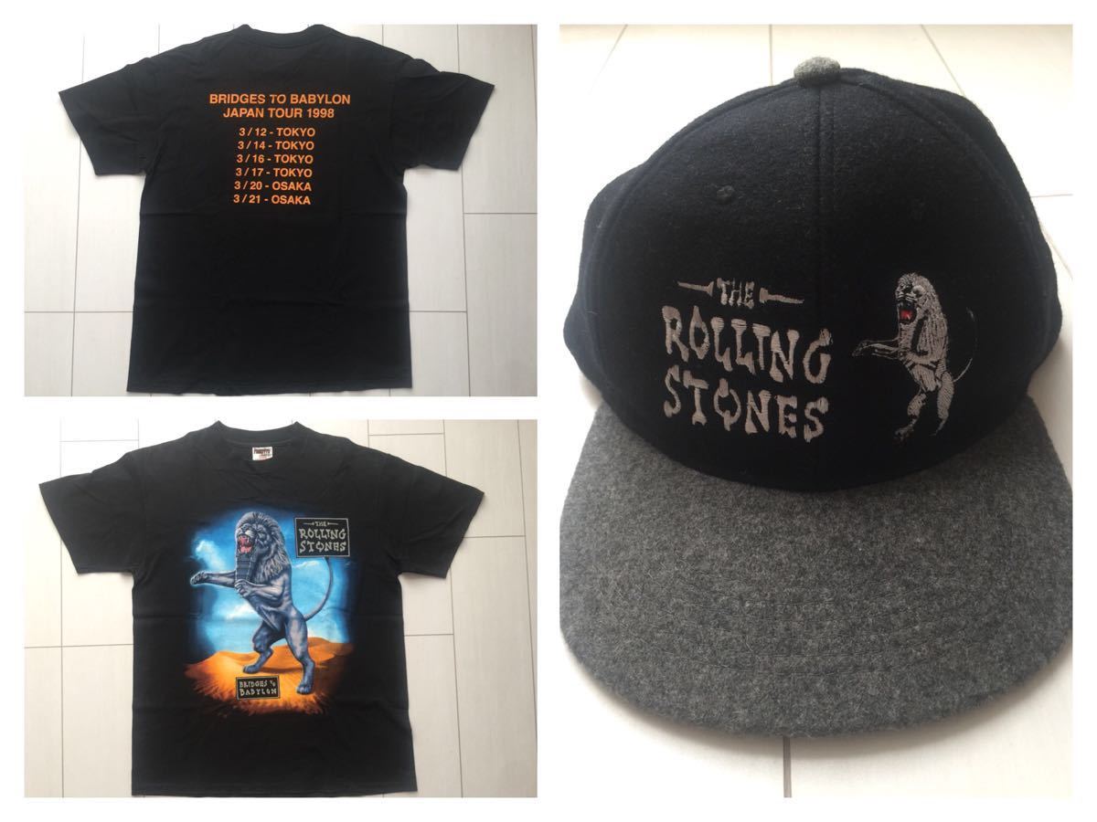 送料無料 美品 90s vintage ストーンズ The Rolling Stones bridges to babylon ビンテージ tour Ｔシャツ CAP キャップ 帽子 黒 両面 L