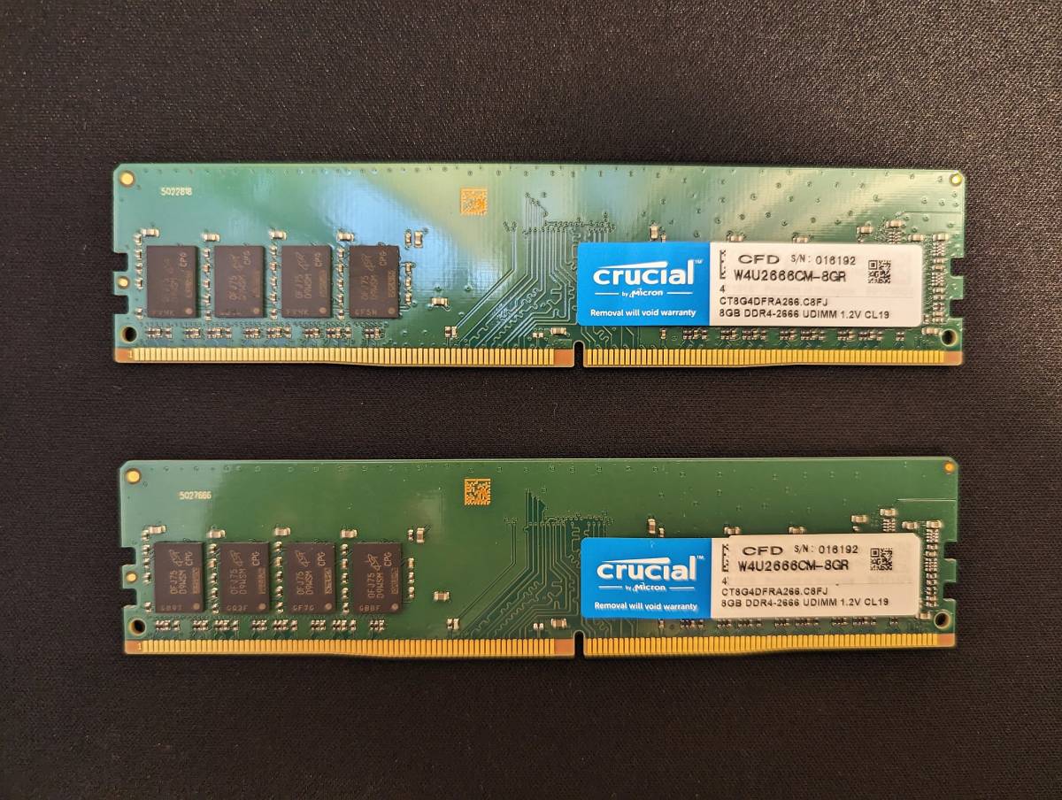 動作確認済】DDR4 Crucial 8GB×2枚(計16GB) DDR4-2666 (PC4-21300