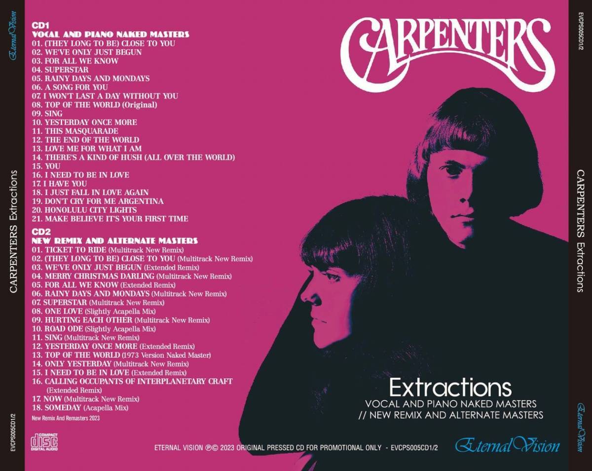 CARPENTERS / EXTRACTIONS : VOCAL AND PIANO NAKED MASTERS マルチトラック編集リミックス 2CD_画像2