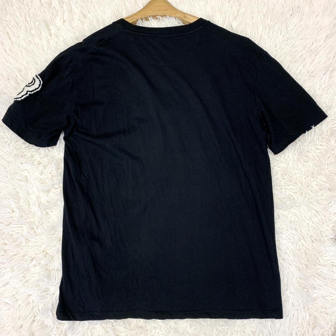 【 希少 大きいサイズ 3L 】VALENTINO ヴァレンティノ 刺繍 ワッペン Tシャツ XXL ロゴ サガラ刺繍 ブラック 黒 刺繍ワッペン メンズ