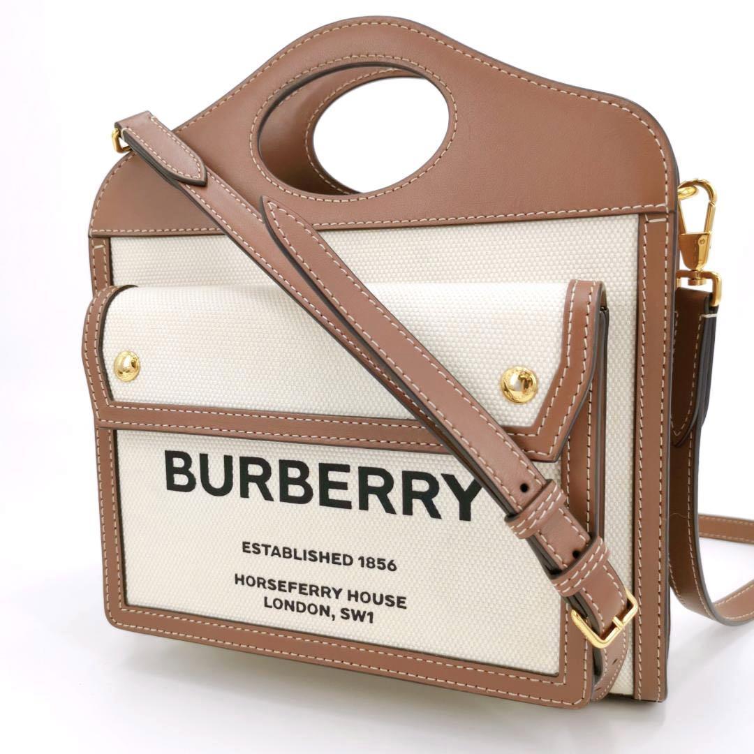 美品 BURBERRY バーバリー ミニ ツートン キャンバス ＆ レザー