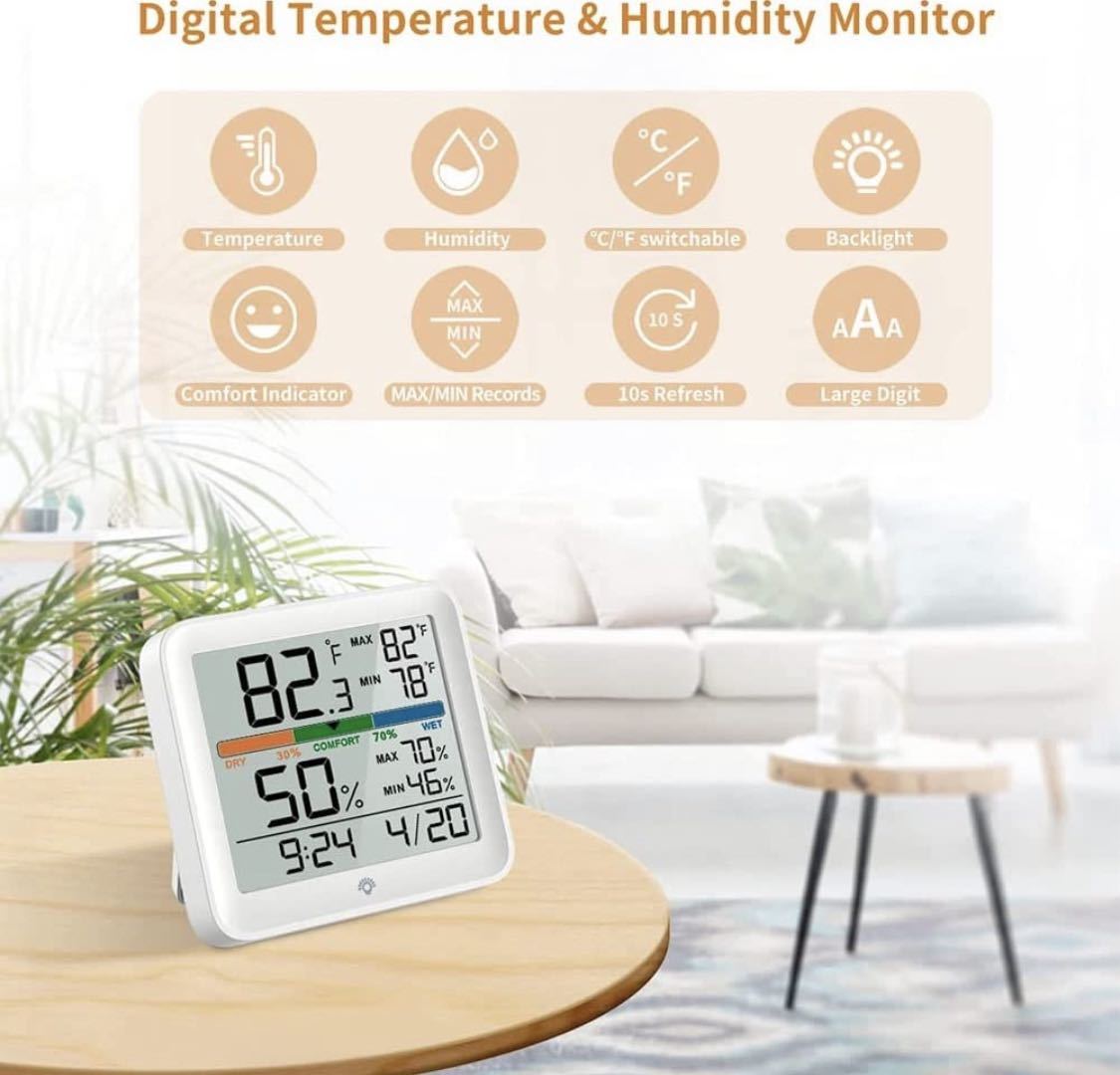 温湿度計 デジタル湿度計 室内温度計 卓上スタンド マグネット　ライト付きLCD_画像5