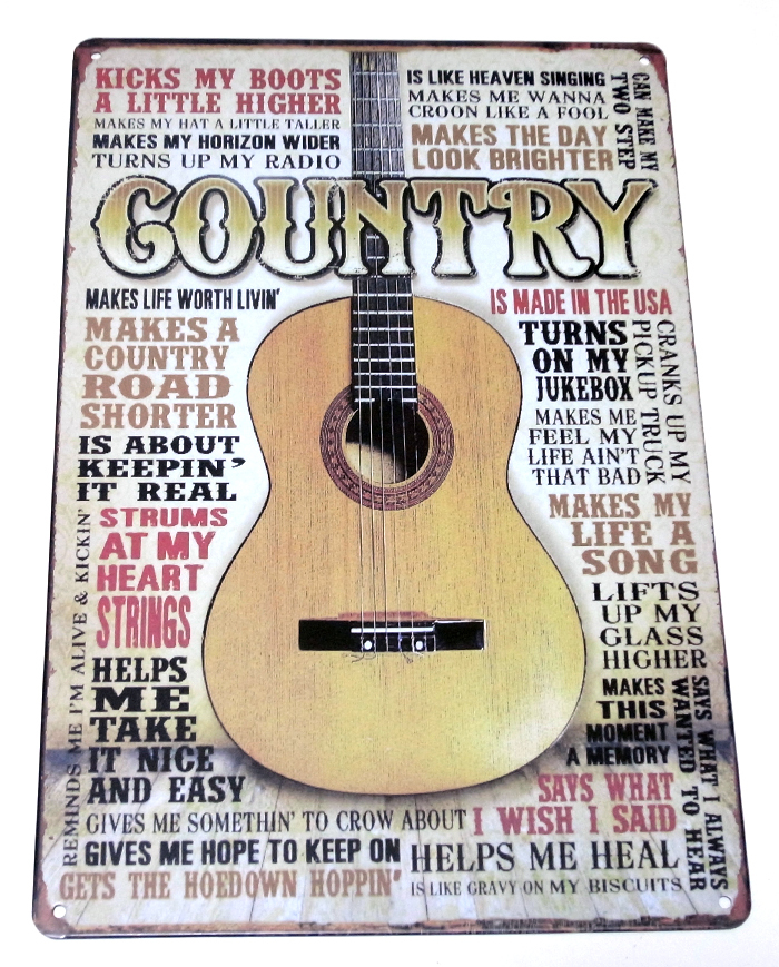 ブリキ看板　COUNTRY　カントリー　ギター　音楽　アメリカン雑貨　AA-978_画像1
