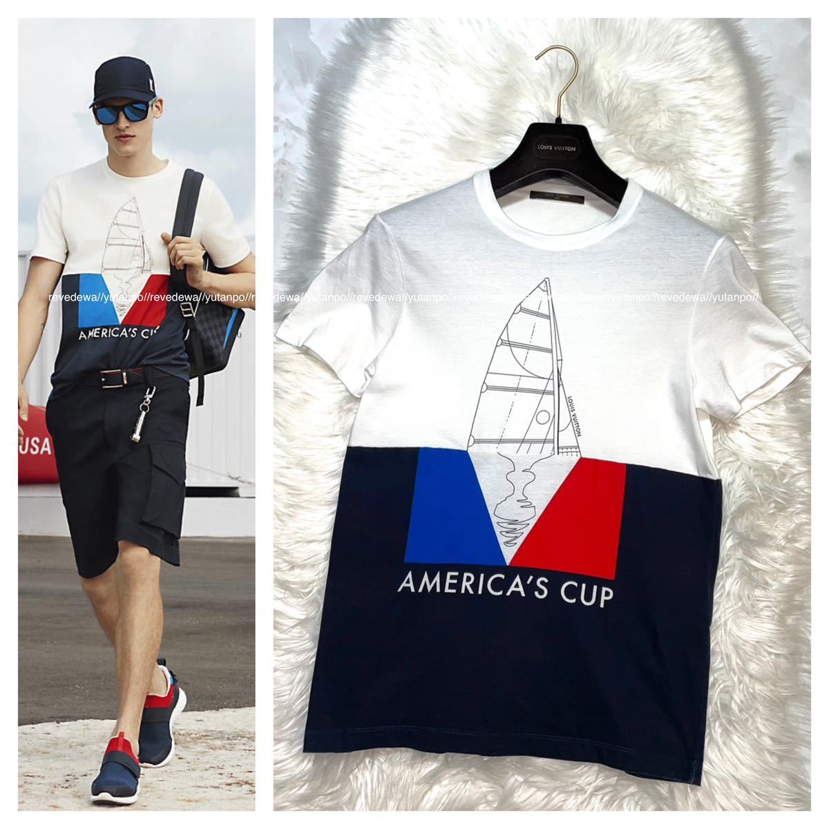 本物 ルックブック掲載 ルイヴィトン AMERICA'S CUP ヨットデザイン Tシャツ XS 白 紺 LOUIS VUITTON (レターパック配送可)