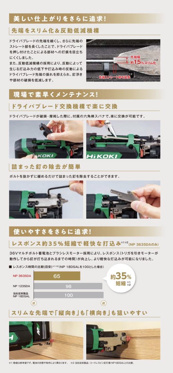 【送料込み！新製品！】HiKOKI 10.8Vコードレスピン釘打機 NP1235DA (NNK) ケース付・本体のみ(バッテリー・充電器別売)_画像4