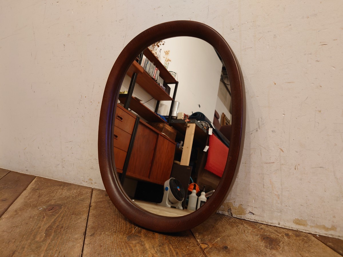 秋田木工 ビンテージ 柳宗理 曲木鏡 ウォールミラー 壁掛け 鏡 小判型