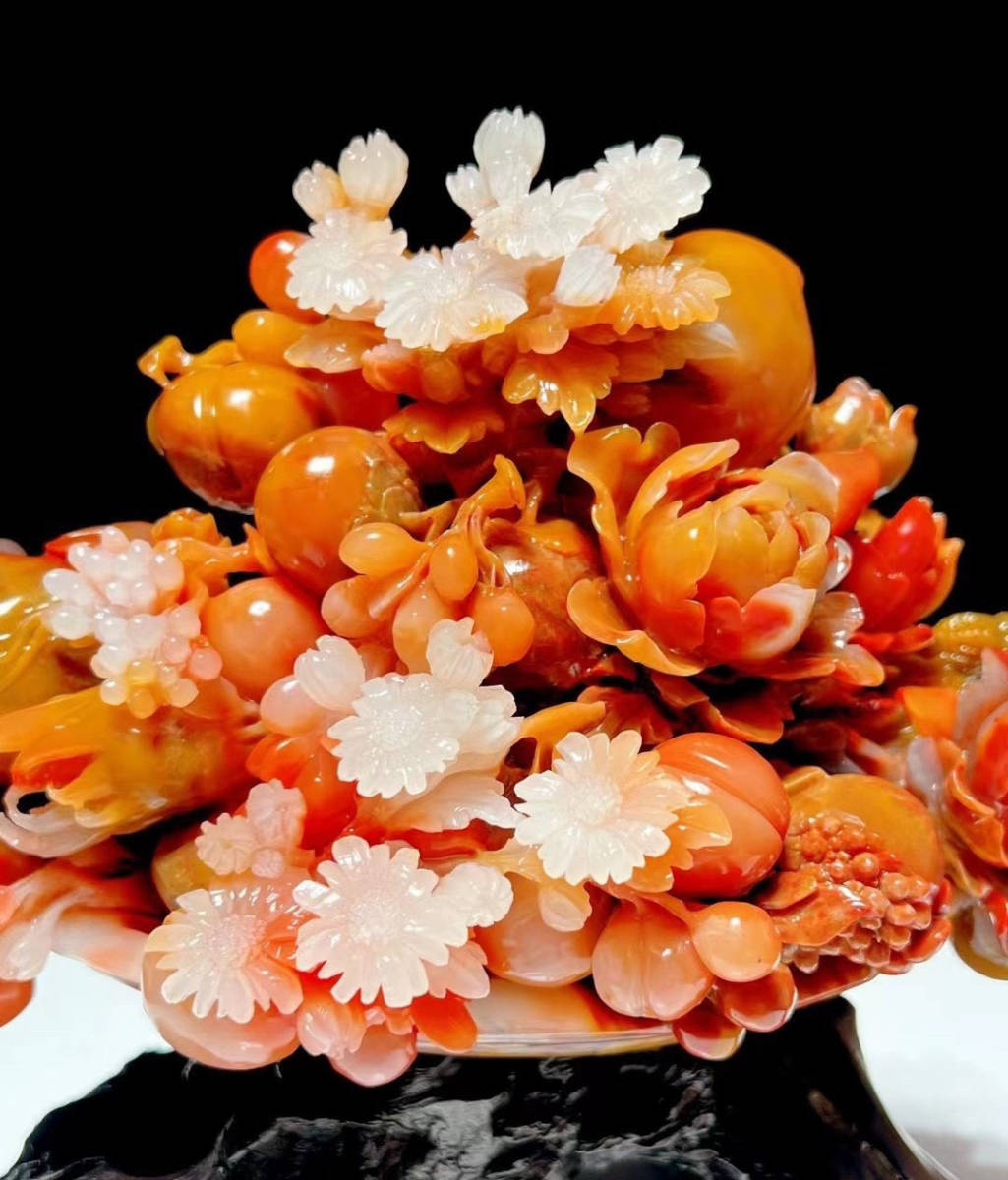 清代　極品天然五彩寿山石彫りの花開富貴　置物_画像3