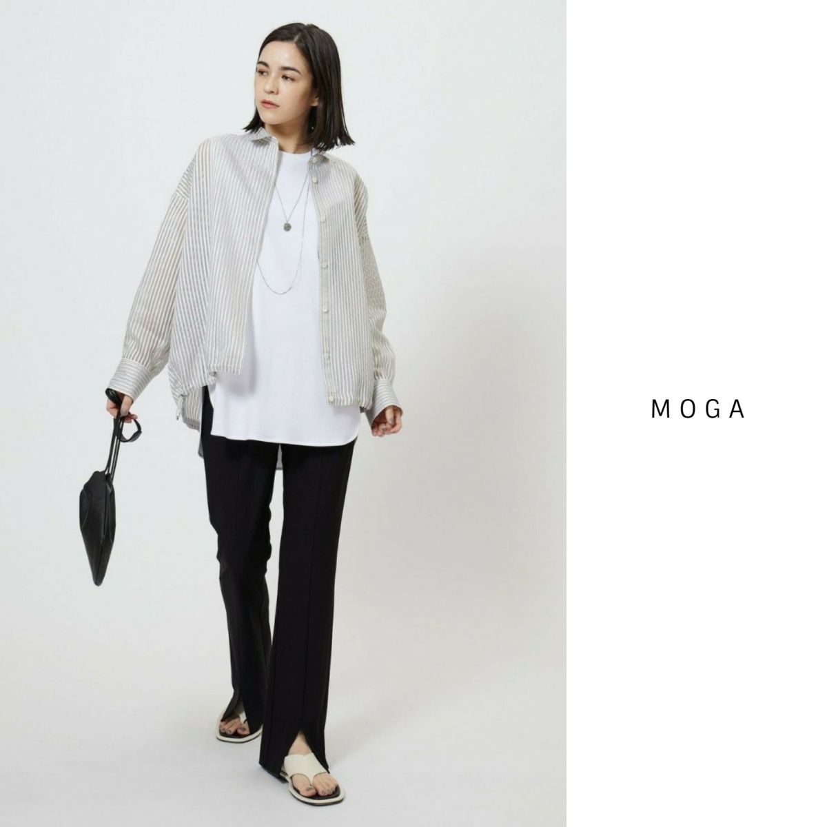 3.1万☆モガ MOGA☆洗える シースルーストライプブルゾンシャツ 2サイズ☆K-M 6117