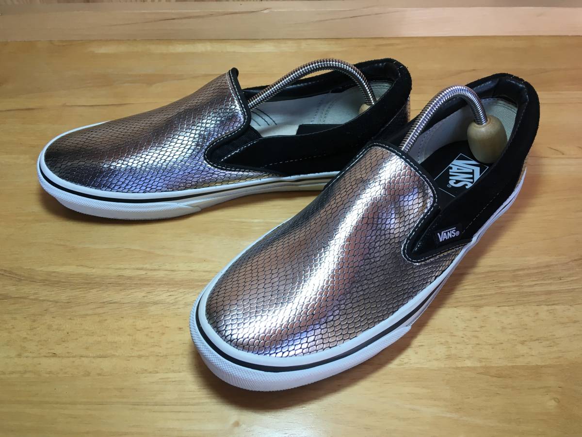 ★VANS バンズ 国内企画 slip on スリッポン スネーク レザー シルバー×黒 27.5cm 極美品 Used 検 SK8 オールドスクール ERA スニーカー_画像1