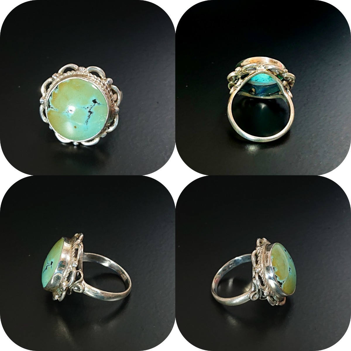 4935 SILVER925 turquoise ring 11 number silver 925 natural stone Indian jewelry Navajo navajo circle round green group sun SUN flower 