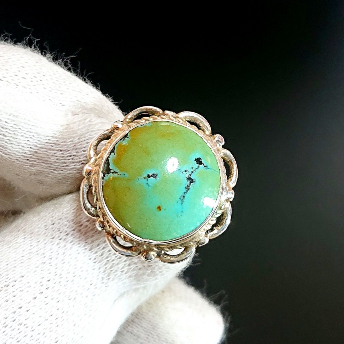 4935 SILVER925 turquoise ring 11 number silver 925 natural stone Indian jewelry Navajo navajo circle round green group sun SUN flower 