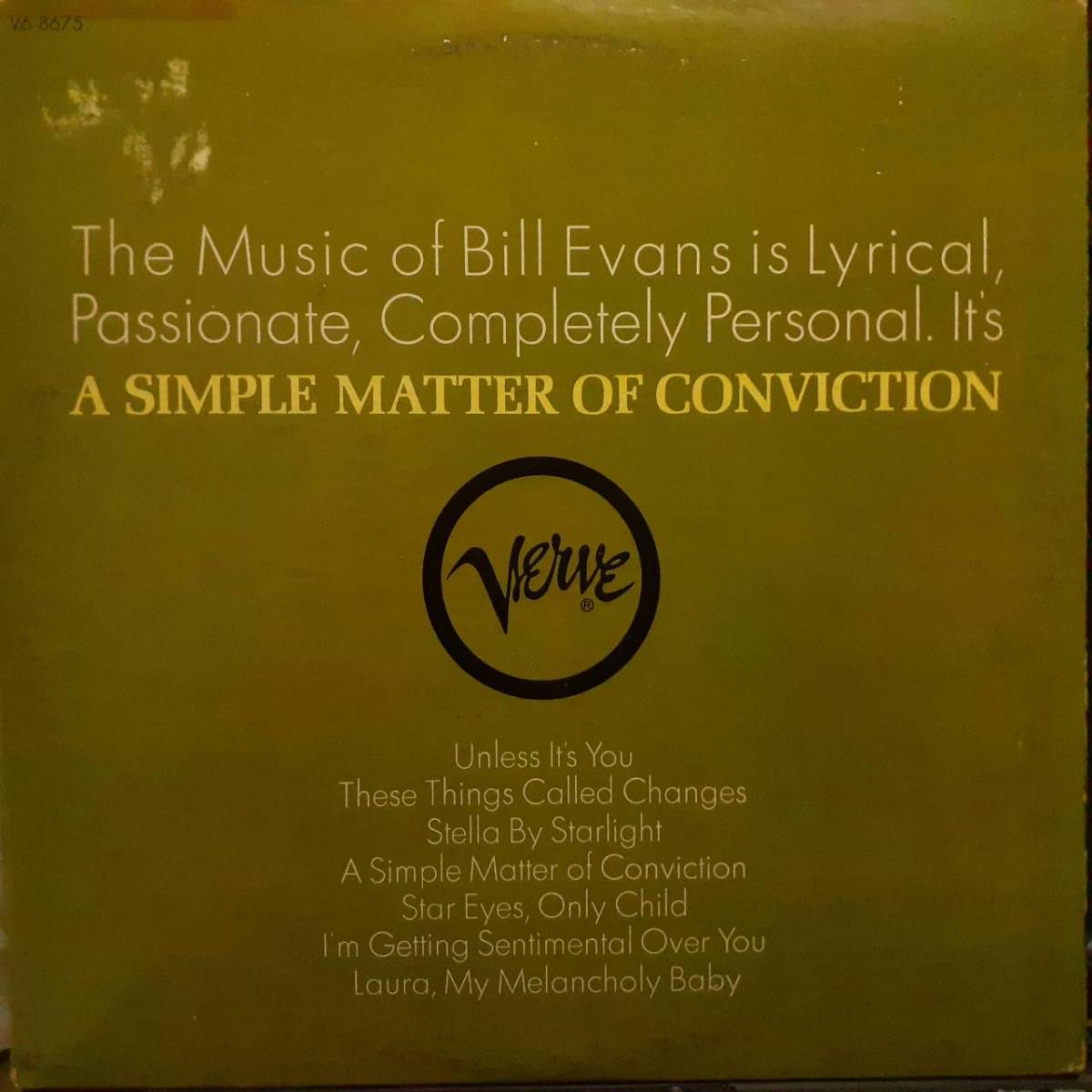 米VERVEオリジLP！VANGELDER刻印 Bill Evans,Shelly Manne,Eddie Gomez /A Simple Matter Of Conviction 1966年 V6-8675 ビル・エヴァンス_画像3