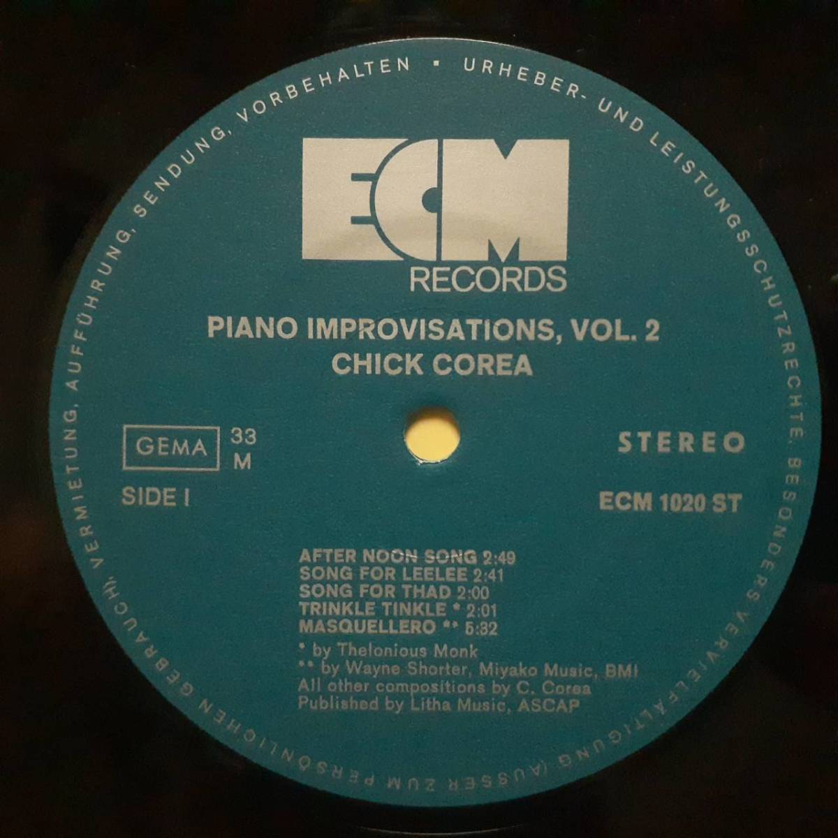 背文字なし初版！ドイツECMオリジLP 高音質！Chick Corea / Piano Improvisation Vol.2 1972年 ECM 1020 ST チック・コリア コーティング_画像2