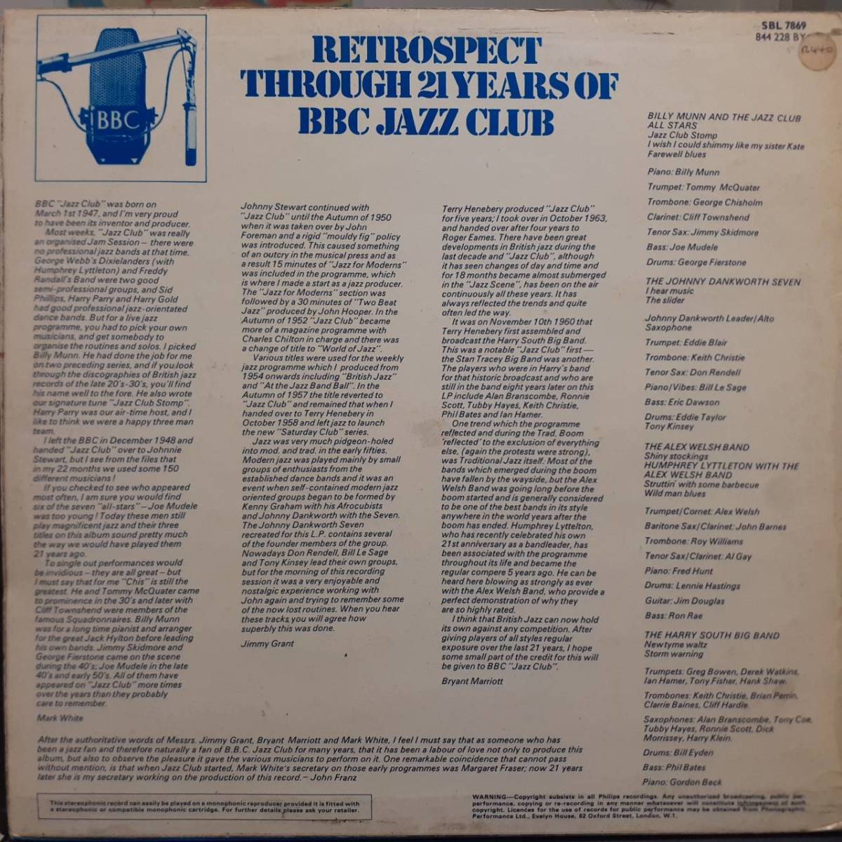 英PHILIPSオリジLP！Don Rendell, Tubby Hayes, Dick Morrissey, V.A./Retrospect Through 21 Years With BBC Jazz Club 1968年 SBL 7869_画像3