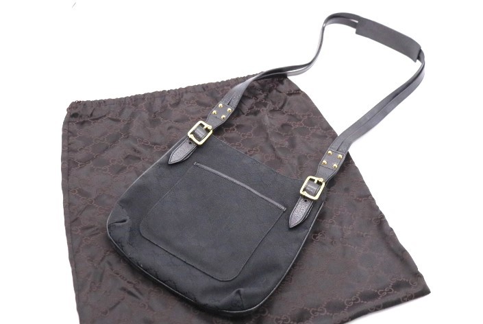 ト足】 GUCCI グッチ GG柄 ショルダーバッグ 115514 1669 ブラック 黒