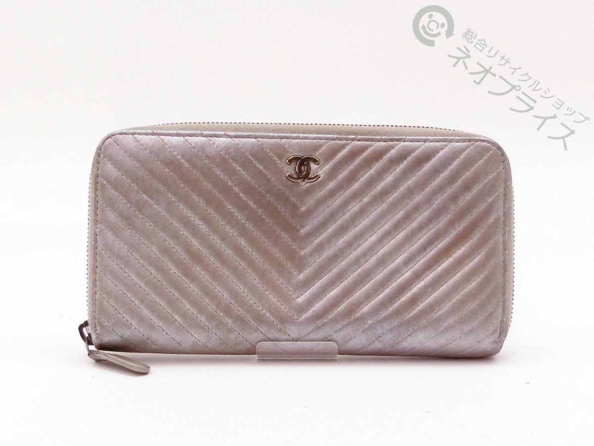 競売 ◇Z4505 CHANEL 長財布 ラウンドファスナー Vステッチ ココマーク