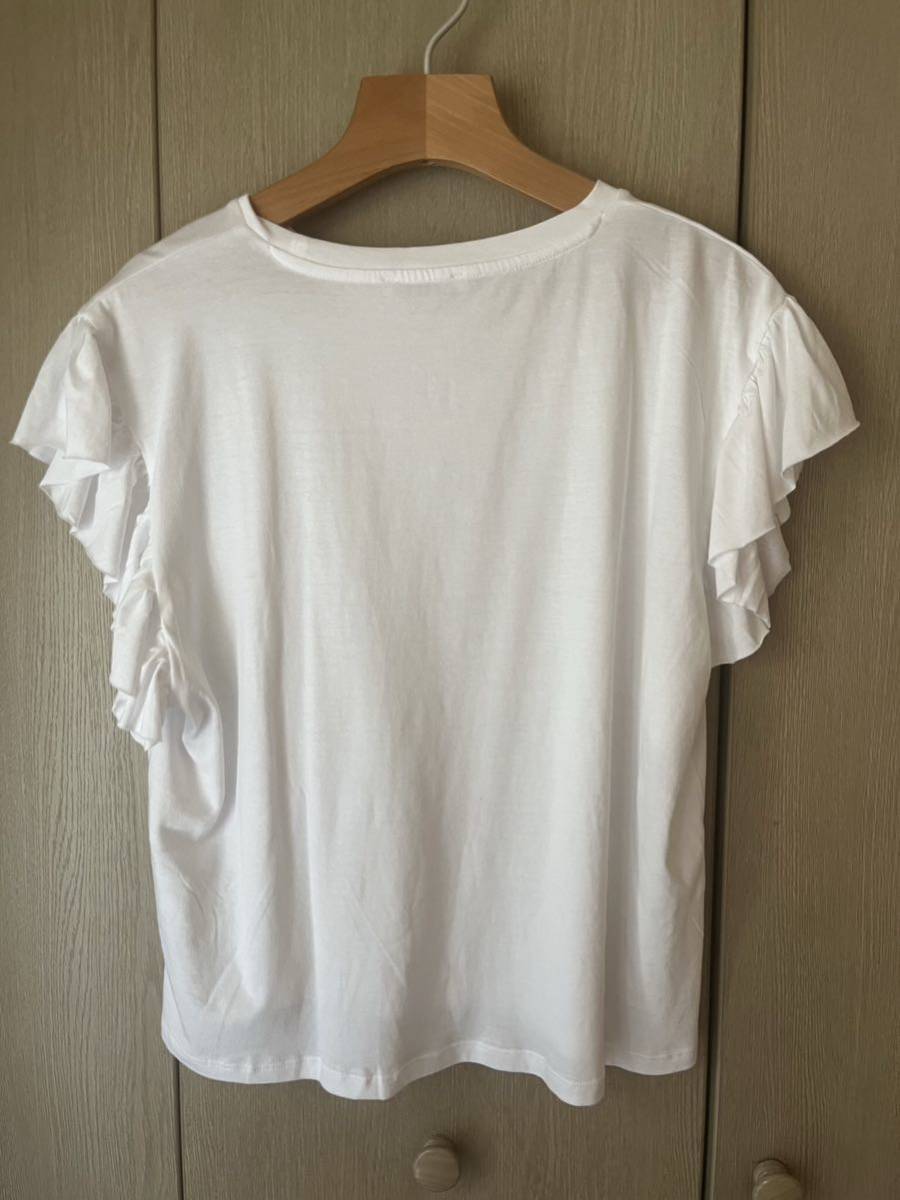 ♪ZARA フリル付きTシャツ フリルアームホーム/ホワイトMの画像2