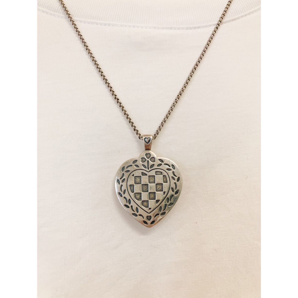 超希少!!VTG JAMES AVERY SILVER CHECKERED HEART NECKLACE USA USNビンテージジェームスエイブリーシルバーチェッカードハートネックレス_画像1