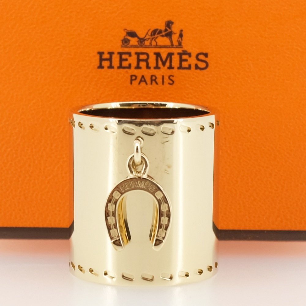 【未使用品】HERMES エルメス スカーフリング メタル ゴールド 馬蹄 ホースシュー スカーフホルダー 箱 保存袋