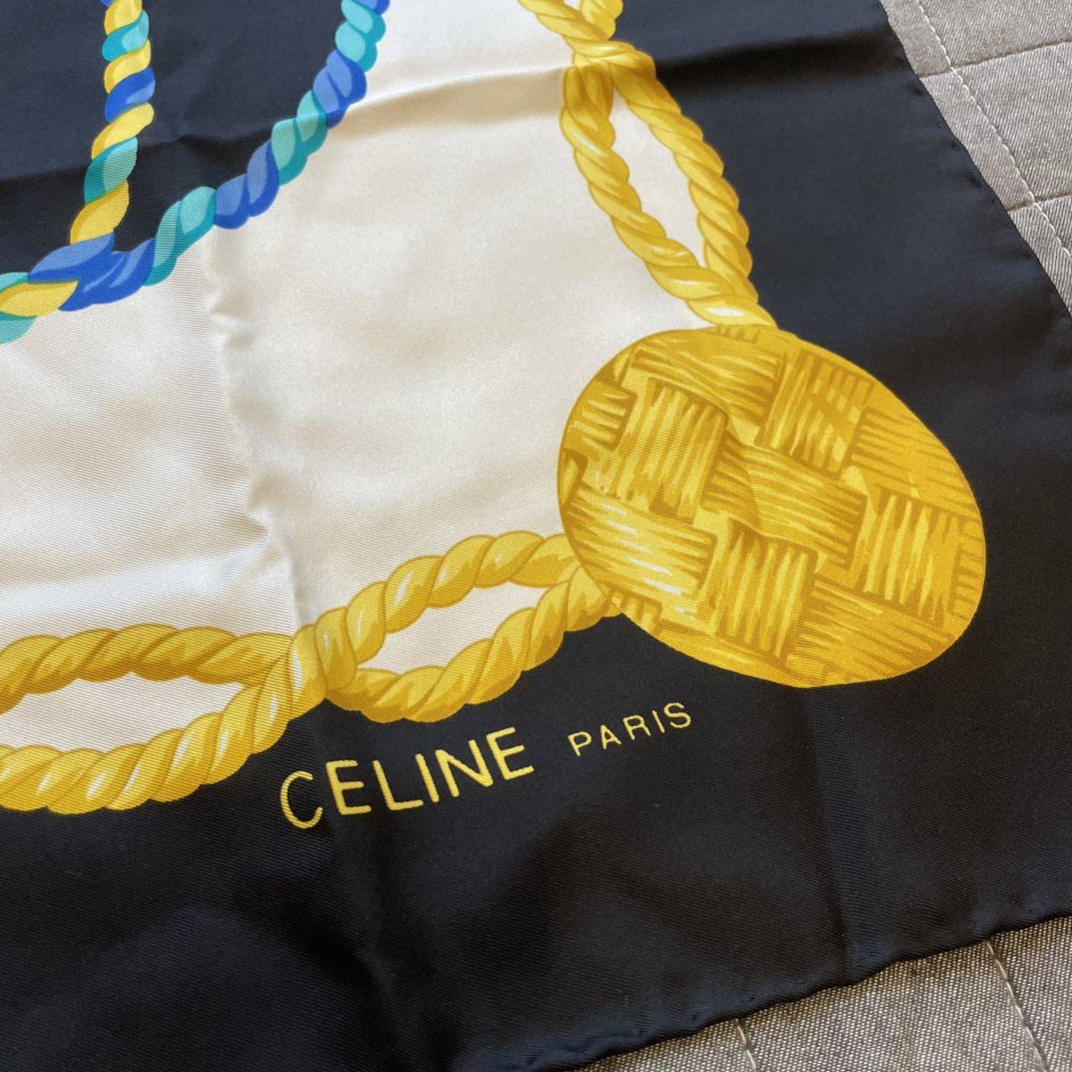 CELINE セリーヌ 大判シルクスカーフ ロゴ タッセル_画像2