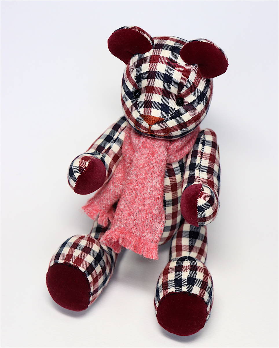 [ hand made ] muffler red series check teddy bear handmade .. bear soft toy new goods unused 