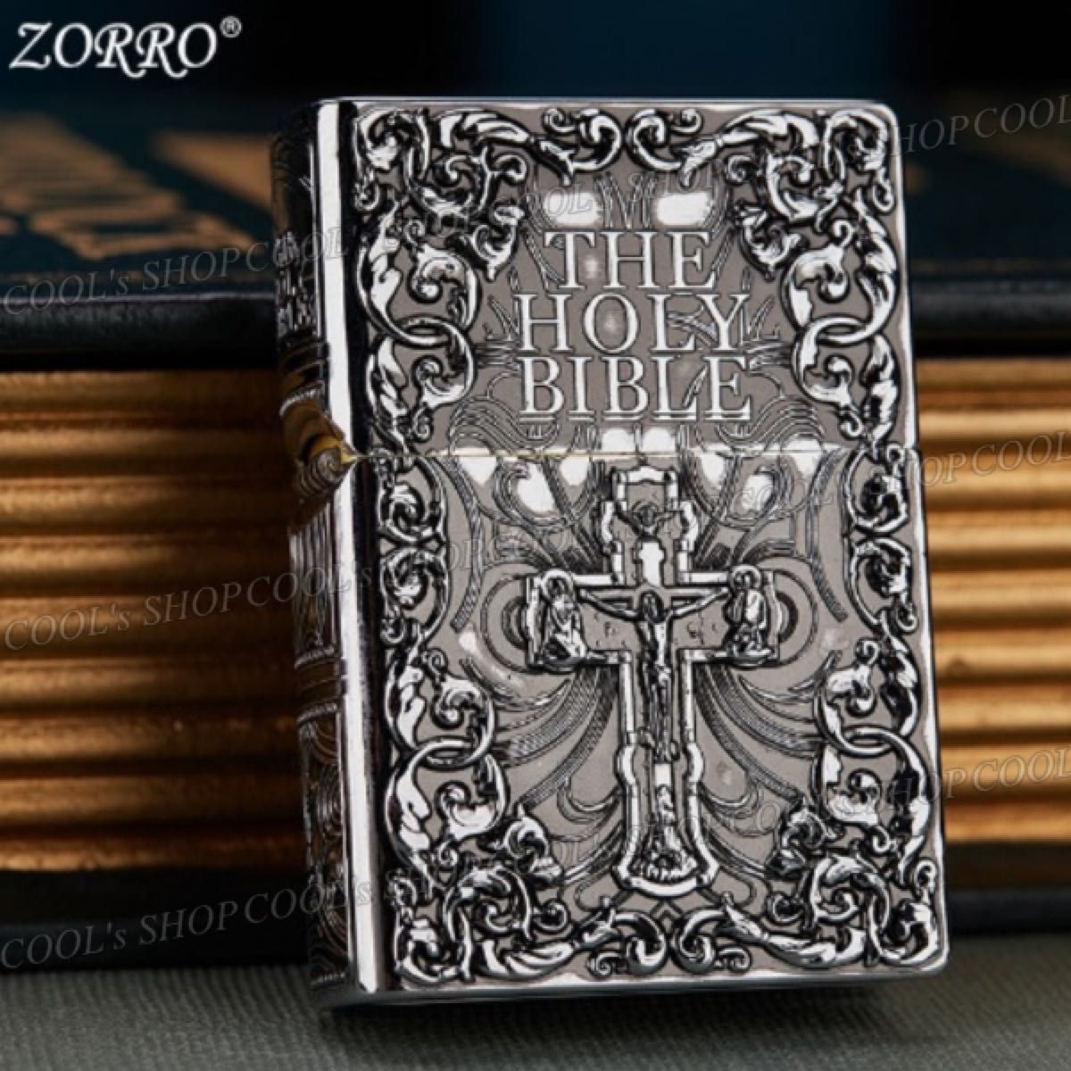聖書 デザイン フルメタルジャケット オイルライター ZORRO 銀 zippo 同型 シルバー 重厚感 重量感 オシャレ