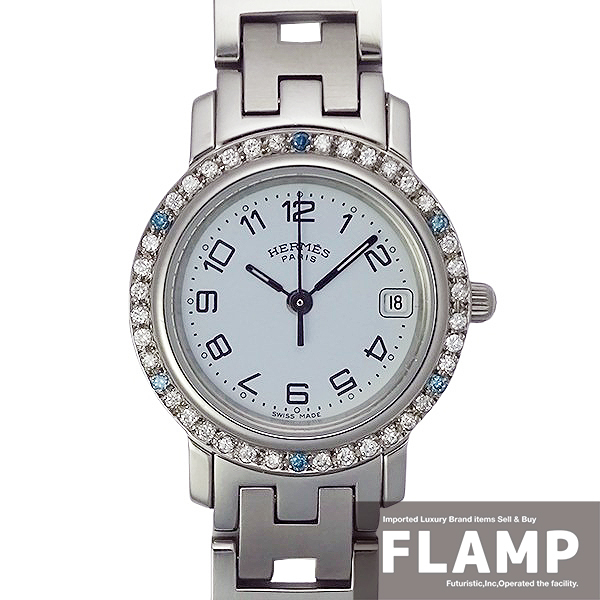 HERMES エルメス クリッパー CL4.210 アフターダイヤモンド クォーツ レディース 腕時計【美品中古】