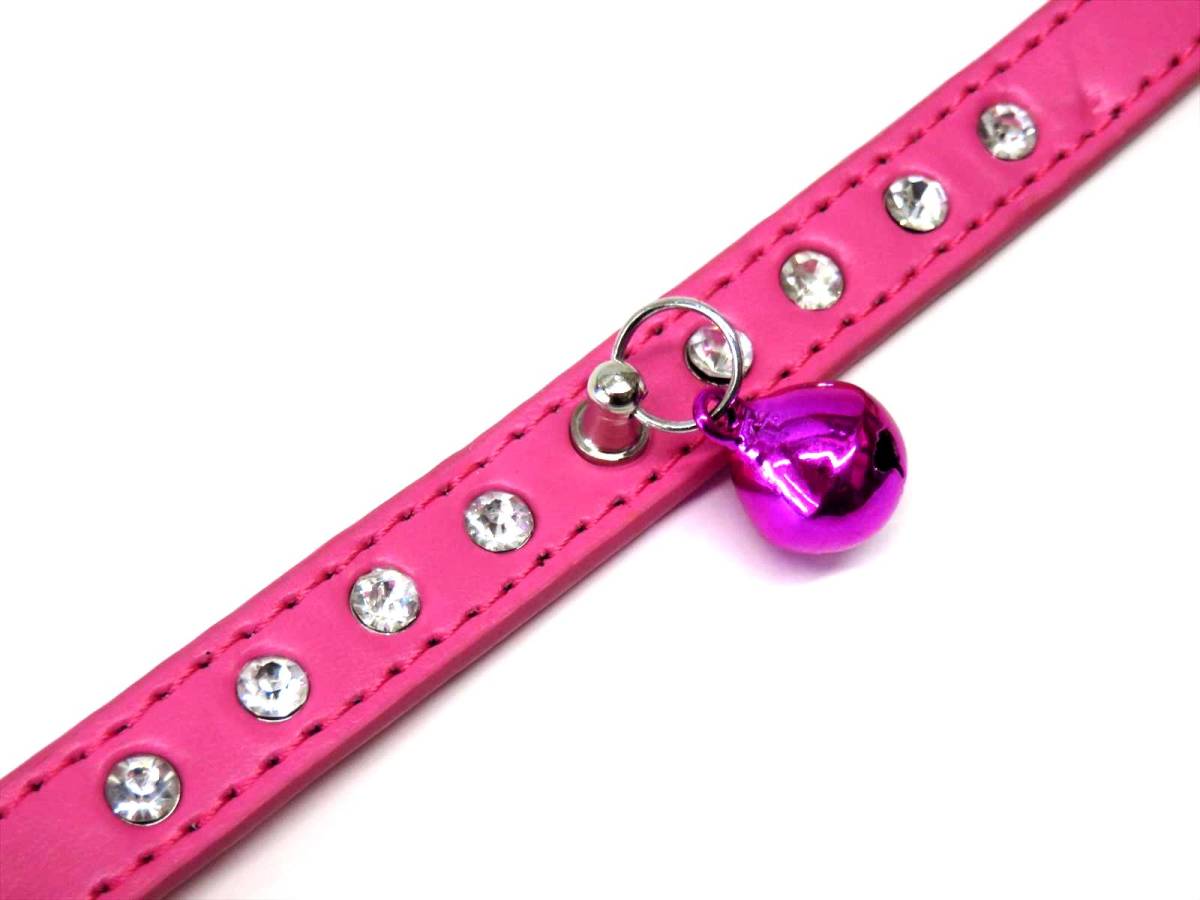  necklace XS pink neck around 18~24cm rom and rear (before and after) width 1.3cm cat dog small size dog . dog bell attaching PU leather color rhinestone cat dog for pets interior walk 