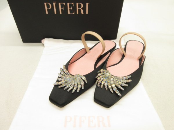 ピフェリ PIFERI★参考定価￥94920(税込)★ ビジュー付　サテン　ミュール　サンダル★サイズ38(24.5cm位)_画像1