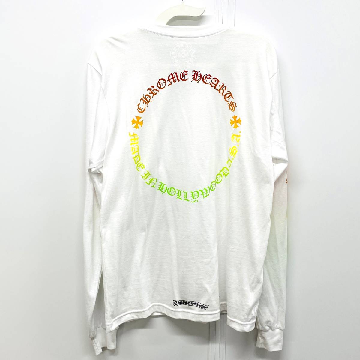 ほぼ新品 CHROME HEARTS WHITE HORSESHOE PLUS FLORAL CROSS LONG SLEEVE T SHIRT WHITE F1112_画像1