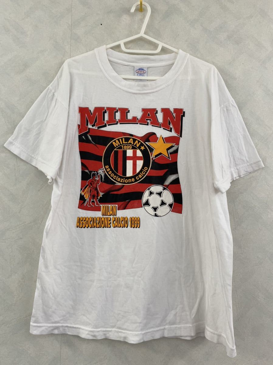 ACミラン Tシャツ サイズL イタリア製 ヴィンテージ 90s 80s COTTON TEX セリエA Milan Associazione Calcio 1899 ITALY