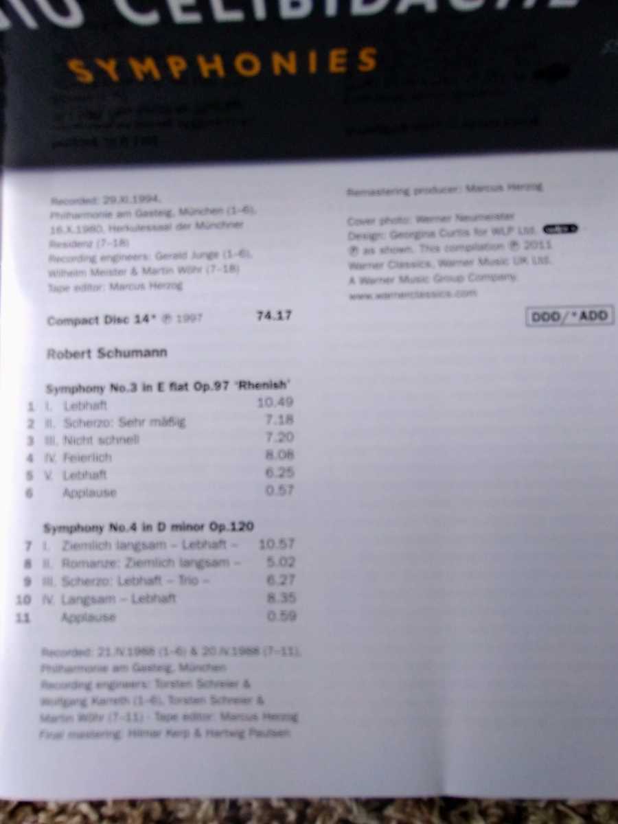 【CD】チェリビダッケ ミュンヘンフィルハーモニー 交響曲選集 CD14枚組_画像6