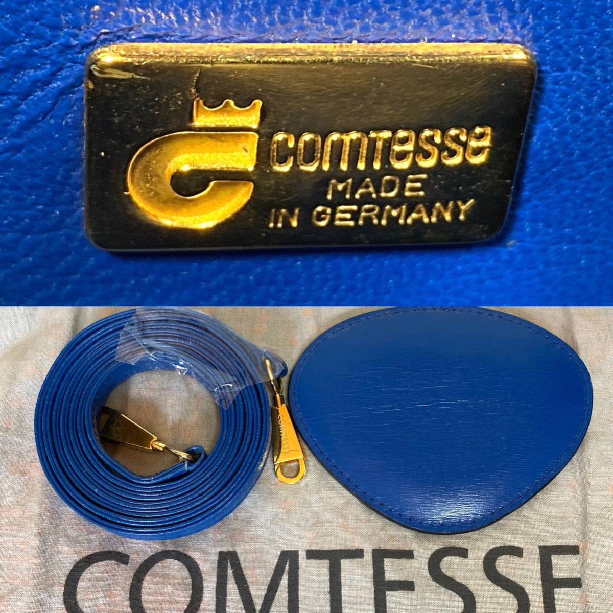 COMTESSE コンテス ホースヘア×レザー ブルー ゴールド金具 2WAY ハンドバッグ ショルダー バック ドイツ製 セレブ Made in Germany_画像10