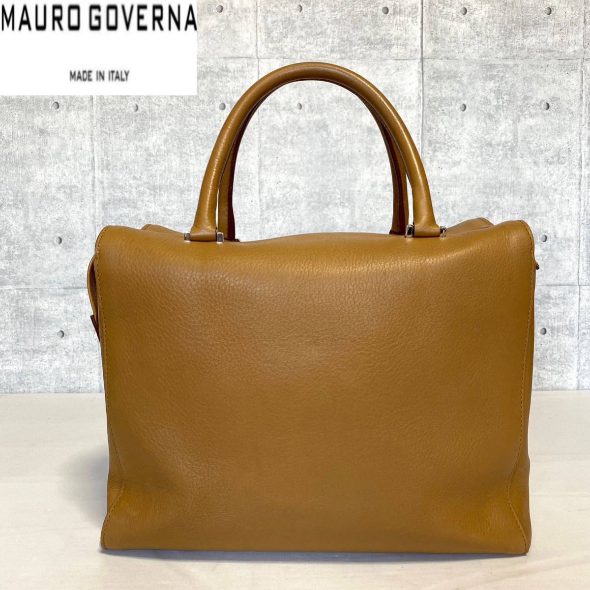 MAURO GOVERNA】キャメル レザー シルバー金具 A4 トートバッグ-